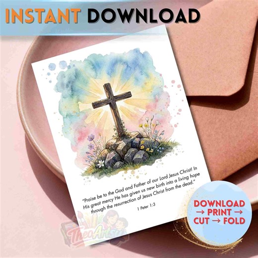 Christian Easter Card, Bible Verse 1 Peter 1:3, Watercolor Cross (digital Download) - Etsy