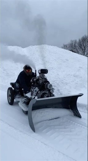 Homemade walk-behind tractor with a powerful V8 engine