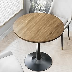 24" Small Tulip Table for 2 Person, Walnut Wood Round Dining Table for Kitchen, Mid Century Modern Table with Metal Pedestal Base for Cafe, Pub, Bar, Living Room, Bar, 24 inch Circle Bistro Tables