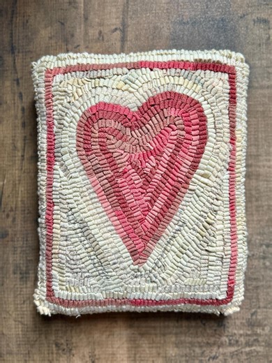 Folk Art Primitive Wool Hooked Rug Pillow ~ Primitive Pink Heart ~ - Etsy