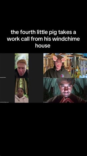 POV: the fourth little pig takes a work call from his wind chime house