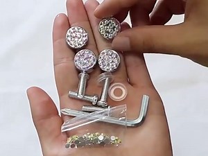 Ziciner Bling License Plate Frame, Sparkly License Plate Tag Cover with Multifaceted Rhinestones, Stainless Steel Crystal License Plate Holder, Universal Exterior Car Accessories (Pink, 2PCS)