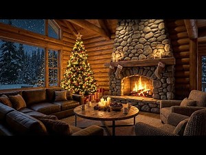 Warm Fireplace Ambience 2025 | Cozy Christmas Cabin & Relaxing Piano Music | Soft Snowfall