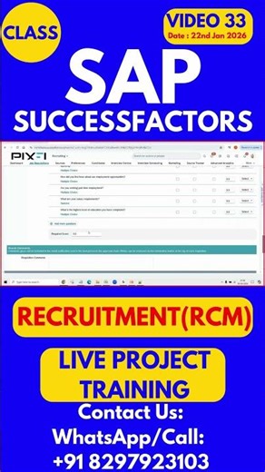 SAP SuccessFactors RCM Training Online Tutorial Class 33 22nd Jan 2026 #sapsuccessfactorstraining