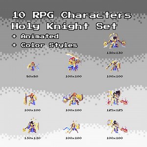 10 Pixel Character Sprite With Animation - Holy Knight Set - Etsy