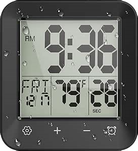 Shower Clock Waterproof Bathroom Timer, Digital Wall Clock with Countdown, Touch Screen, Temperature, LCD Display, Suction Cup Hanging Hole Stand for Kids and Adults