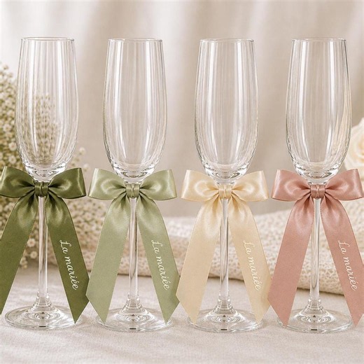 Ruban personnalisé mariage | Ruban satin prénom & date | Décoration mariage | Nœud pour verre | Cadeau invité personnalisé - Etsy France