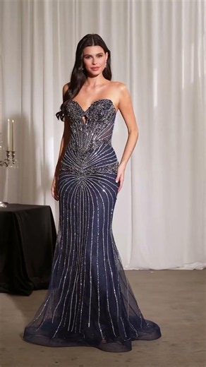 Navy Crystal Corset Gown ✨ | Ladivine KV1139 | Luxury Black Tie Evening Dress 💙
