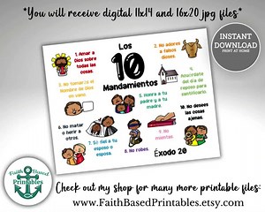 Los 10 Mandamientos Éxodo 20 Spanish Ten Commandments Printable Sign for Kids Christian Wall Art Christian Homeschool Printable Bible Exodus - Etsy