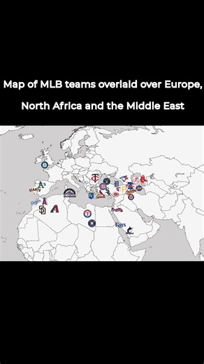 Historify on Instagram: "Map of MLB teams overlaid over Europe, North Africa and the Middle East"