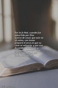 Explicación Hebreos 11:7. 'Por la fe Noé, cuando fue advertido por Dios acerca de cosas que aún no se veían, con temor preparó el arca en que su casa se salvaría; y por esa fe condenó al mundo y fue hecho heredero de la justicia que viene por la fe.' - BibliaBendita