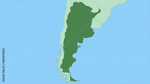 Map of Argentina with pin of country capital. Argentina Map with neighboring countries in green color.