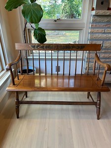 SOLD - Vintage Hitchcock Maple Entry Bench: Floral Stencil Spindleback - Etsy