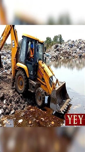 Backhoe Falls into Garbage Filled Waste Pond #Excavator #YesEpicYes #Accident