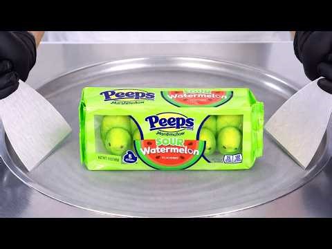 Peeps - Sour Watermelon Marshmallow - Ice Cream Rolls | ASMR