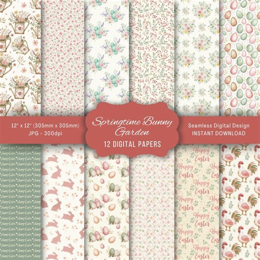 Vintage Spring Scrapbook Paper | Easter Egg Floral Garden Patterns | Shabby Chic Craft Backgrounds - Etsy