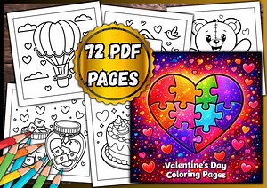 Valentine’s Day Coloring Pages – 72 PDF Pages - Etsy
