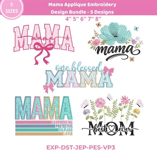 Mama Applique Bundle Design, Machine Embroidery Designs, Mother’s Day Applique Pack, Floral Alphabet Mom, Retro Mama Embroidery - Etsy
