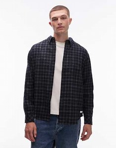 Element button-down regular fit flannel checked shirt in navy | ASOS