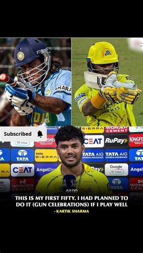 “First Fifty, Classic Style – Kartik Sharma Copies MS Dhoni Celebration 😎”