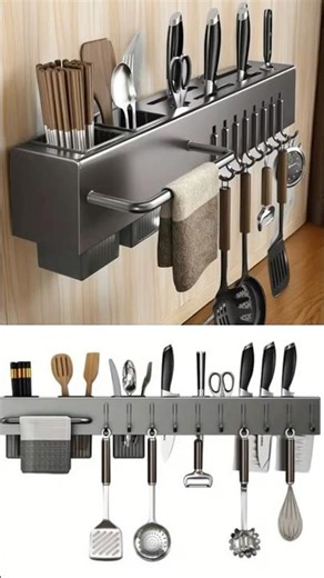 Wall Mounted Kitchen Organizer No Drill | Carbon Steel Storage Rack #kitchenhack
