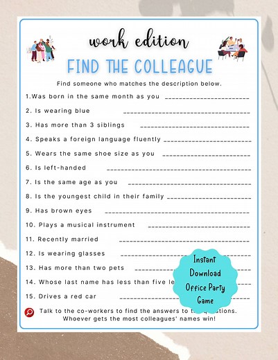 Printable Find the Colleague Office Party Game (PDF Files) - Etsy