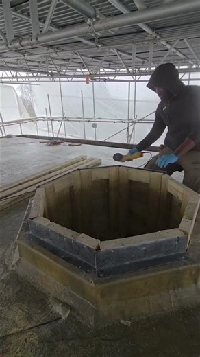 Hexagonal roof lantern installation.