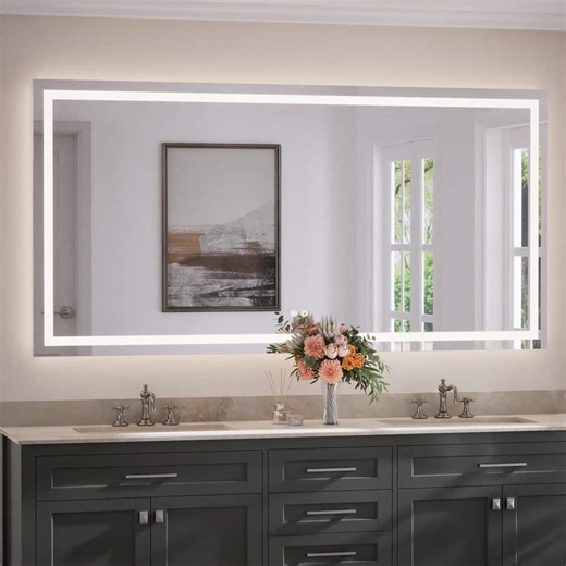 Check The Home Depot's Q&A Before Buying: KeonJinn 72 in. W x 36 in. H Rectangular Frameless LED Lighted Bathroom Vanity Mirror with Light with Backlit and Anti-Fog