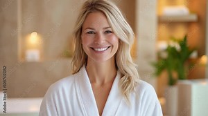 A blonde woman enjoys a refreshing spa day at a luxury wellness center, indulging in calming treatments for relaxation and rejuvenation
