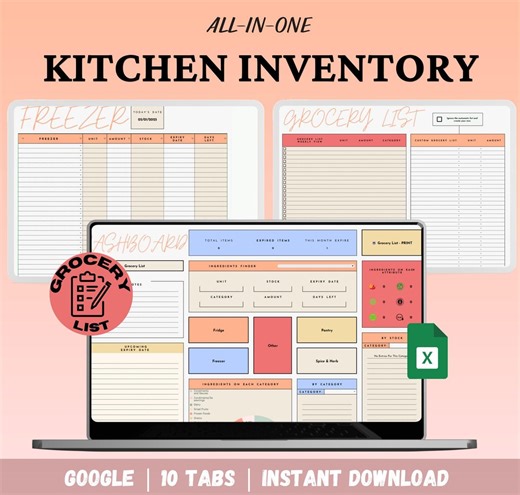 Kitchen Inventory Spreadsheet, Food Pantry Planner Digital Download - Etsy