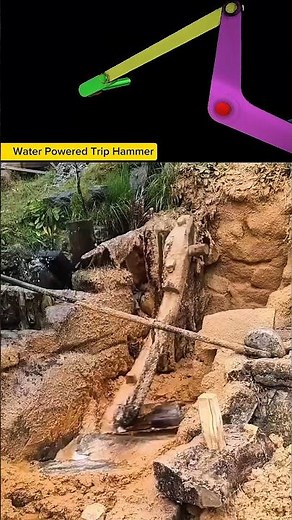 Ancient Water Powered Trip Hammer Mechanism in Action | Traditional Hydraulic Engineering Marvel