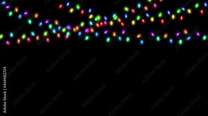 3d colorful string of light lamps,christmas lights,new year light show animation loop,black background