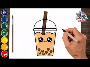 How to Draw a Cute Boba Tea - Easy Kawaii Bubble Tea Drawing for Kids & Beginners