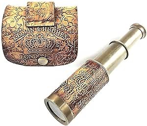 Nautical Handheld Pirate Brass Telescope with Box/Case, Sailor Home Decor Pirate Captain Boat Gift, Pirate Spyglass, Brass Collapsible Hand Telescope, Pirate Collectible & Decor (6", Kelvin & Hughes)