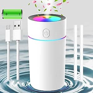 Portable Mini Humidifier with 7-color Lights, Auto Shut-Off, 2 Mist Modes, Super Quiet USB for Bedroom, Car, Office, Travel, Plants