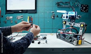 Building a DIY robot kit: assembly and programming, . Video hyperrealistic Stock Video