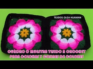 Crochet square with beautiful flowers for quilts and cushions, step by step