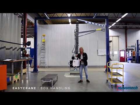 Ergonomic lifting of CARDBOARD BOXES, jib crane and integrated vacuum lifter - Movomech Easycrane™