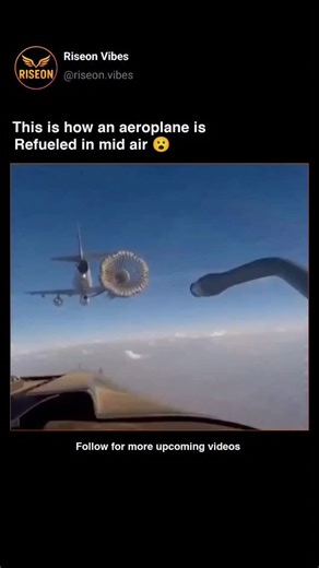 Riseon on Instagram: "This video shows how an aeroplane is refueled in mid-air, a process known as aerial refueling or air-to-air refueling. It allows aircraft, especially military planes, to stay in the sky for much longer without landing. A special tanker aircraft carries extra fuel and flies alongside the receiving aircraft at the same speed and altitude. During refueling, the tanker extends either a refueling boom or a flexible hose with a drogue. The receiving aircraft carefully moves into 