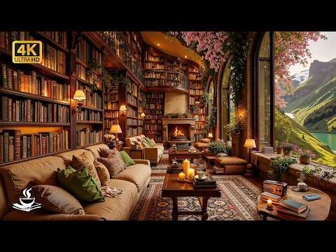 Bloomlit Reading Hall with Soft Jazz | Literary Focus, Deep Reading & Cozy Study Atmosphere