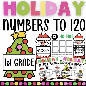 Holiday Ordering Numbers to 120 Math No Prep Task Cards for 1st Grade