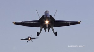US Navy Blue Angels buzzing low on final approach
