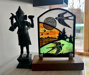 Hand Painted Stained Glass Swallows Panel, Leaded Glass Art - Etsy