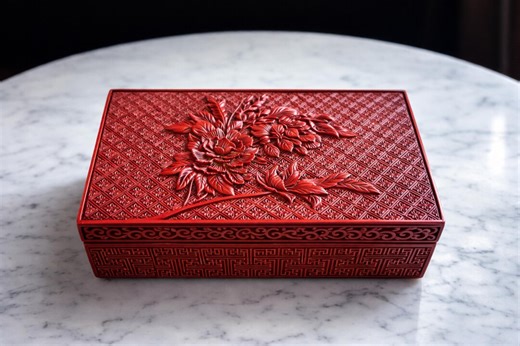 Vintage Chinese Cinnabar Lacquer Box | Carved Peony | Red Lacquerware Jewelry Box - Etsy UK