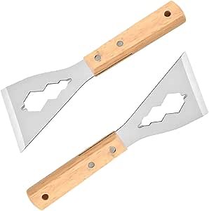 Ouliget Paint Scraper Tool,Stainless Steel Stiff Putty Scraper with Wood Handle,Metal Spackle Scraper for Removing Drywall Paint Caulk Wood Wallpaper,2 Pieces