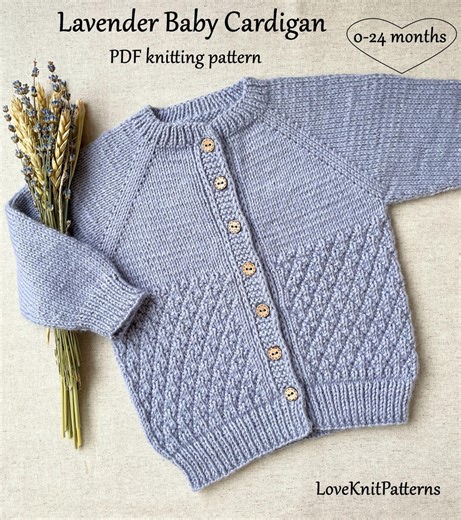 Lavender Baby Cardigan Knitting Pattern | Newborn to 24 Months (PDF Pattern) - Etsy