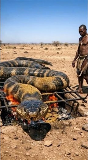 Giant King Cobra Cooked Over Open Fire in the Wild
