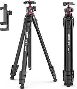 ULANZI MT-55 Ombra Travel Tripod, 62.2" Professional Camera Tripod, Aluminum, Max Load 17.6 LB, Compatible with Nikon Canon DSLR Camcorder, Phone Holder Included