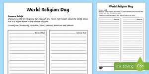 KS2 World Religion Day Compare Beliefs Worksheet