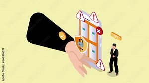 VPN app for secure connection, data encryption 3d isometric cartoon animation in 4K UHD 3840x2160